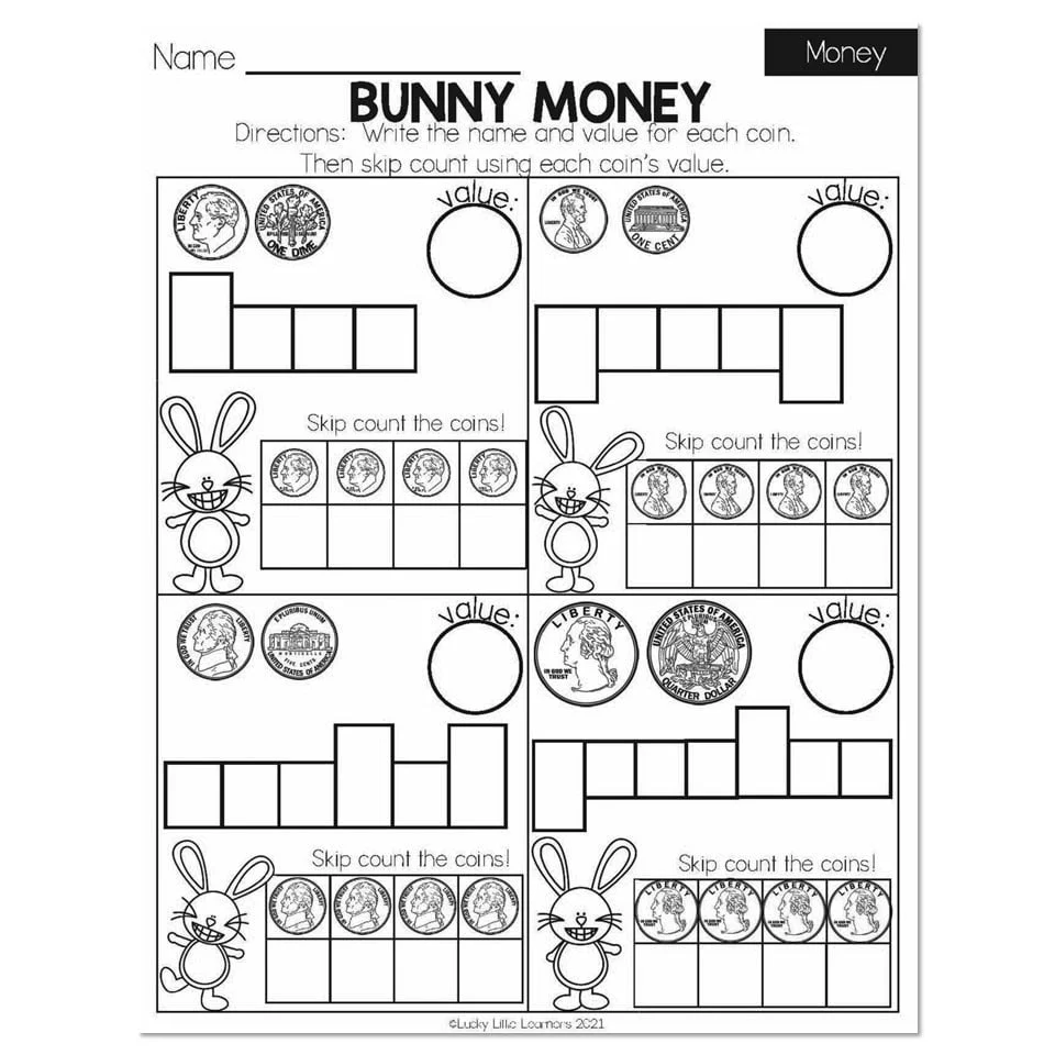 Spring Early Finishers 1st Grade Math Money Bunny Money Spring Early Finishers 1st Grade Math Money Bunny Money