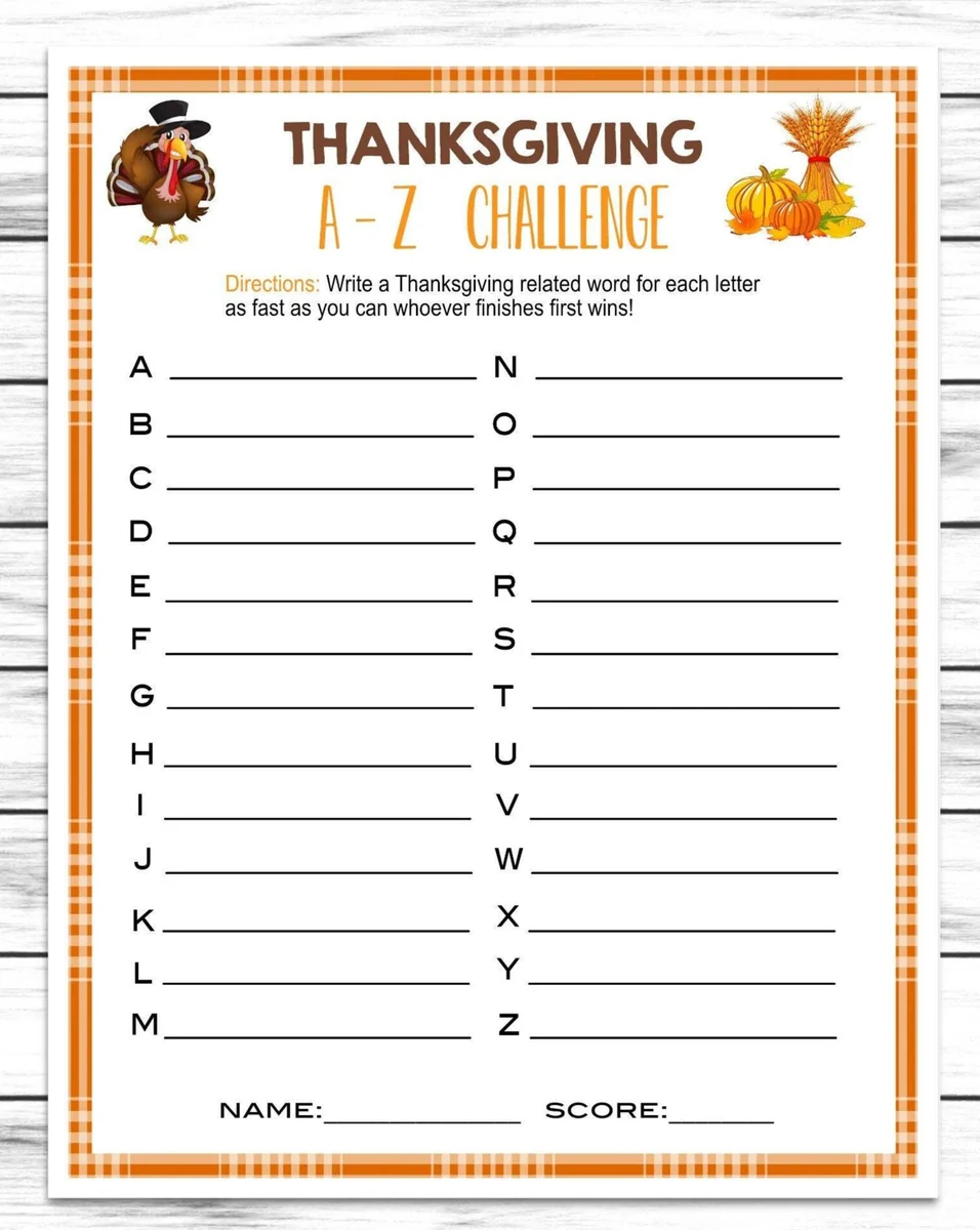 Thanksgiving A Z Word Game Printable Or 02472 Thanksgiving A Z Word Game Printable Or 02472