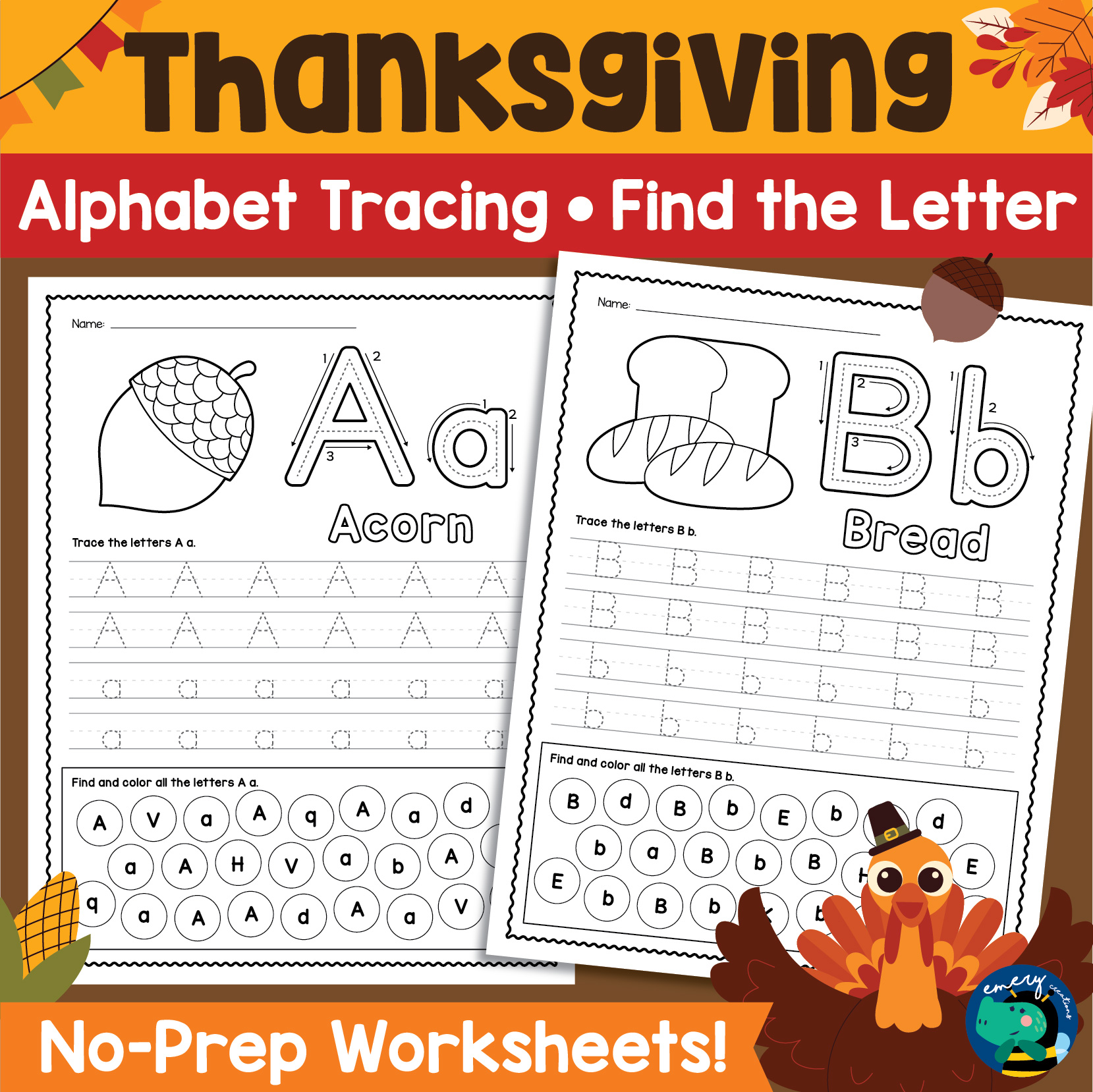 Thanksgiving A Z Worksheets Alphabet Tracing Find The Letter No Prep