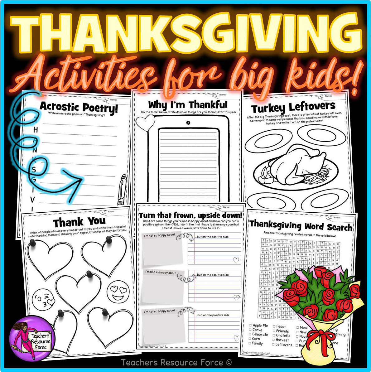 fun thanksgiving worksheets for middle school