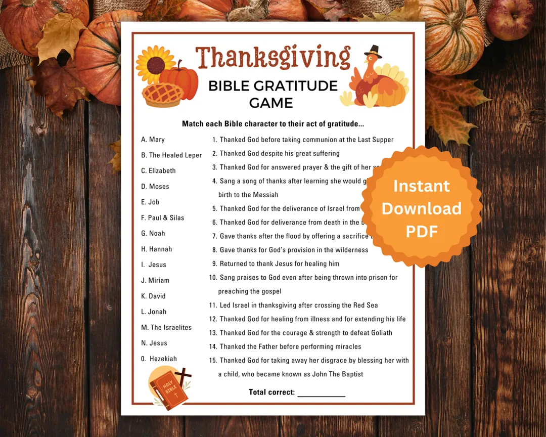 Thanksgiving Bible Gratitude Game Kids