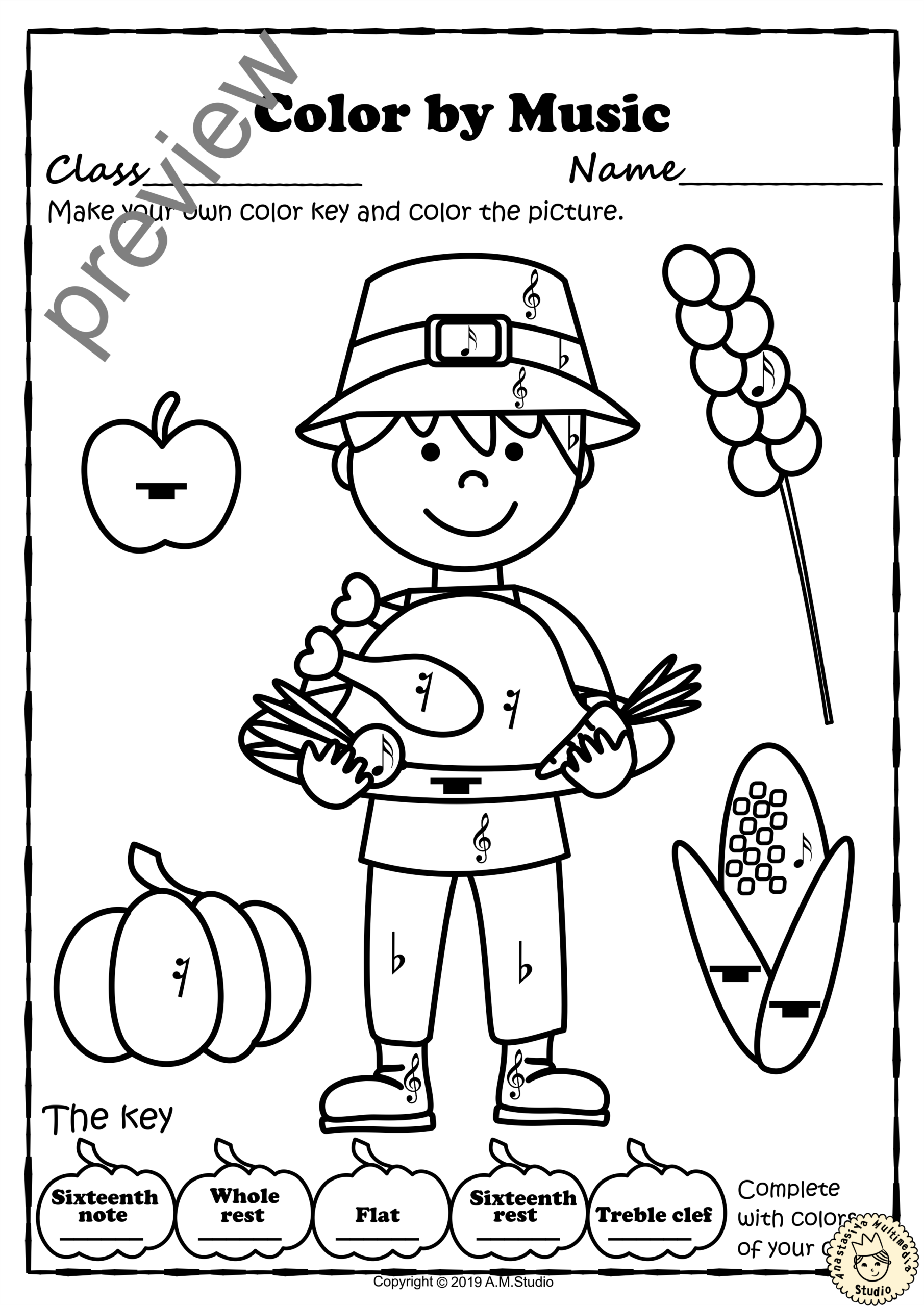Thanksgiving Color By Music Pages With Answers Thanksgiving Color By Music Pages With Answers