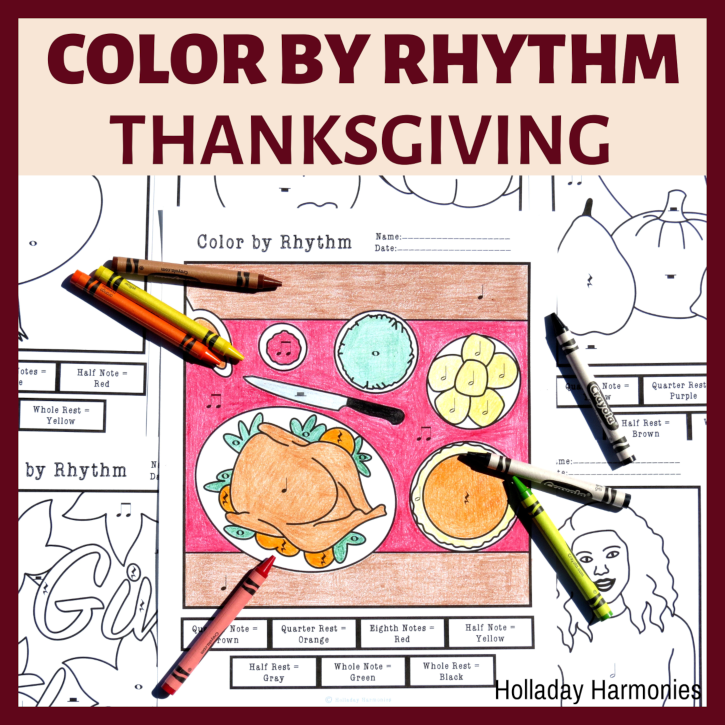 Thanksgiving Color By Rhythm Worksheets Fall Music Activities