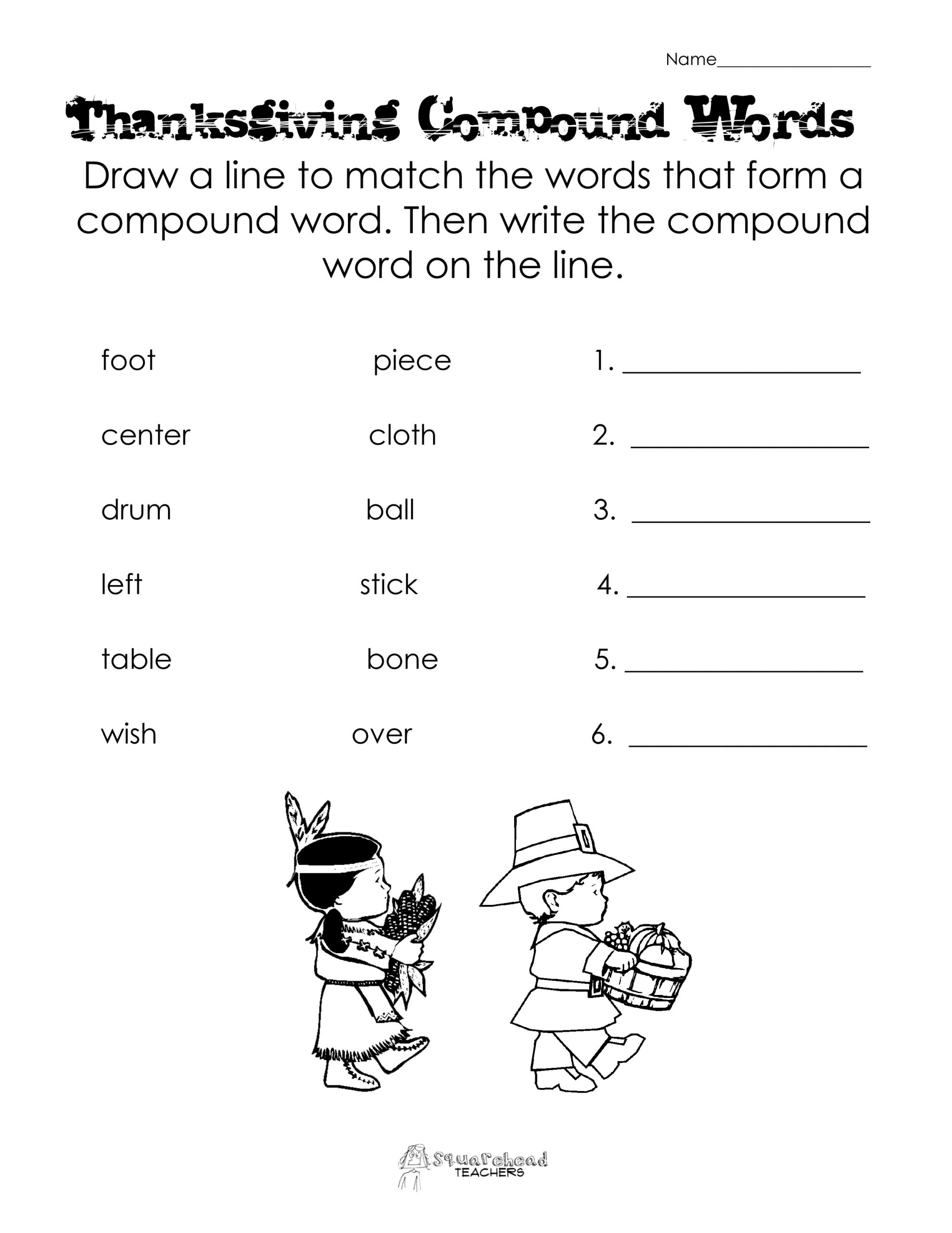 Thanksgiving Compound Words Worksheet
