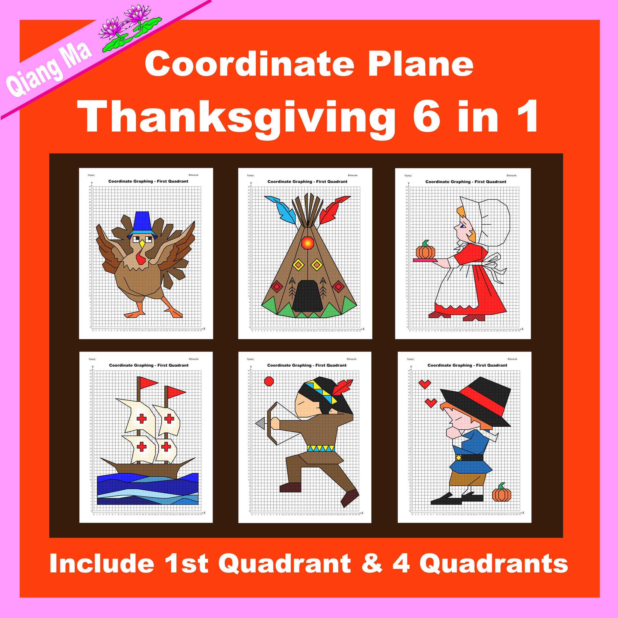 Thanksgiving Coordinate Plane Graphing Picture Thanksgiving Bundle 6 In 1