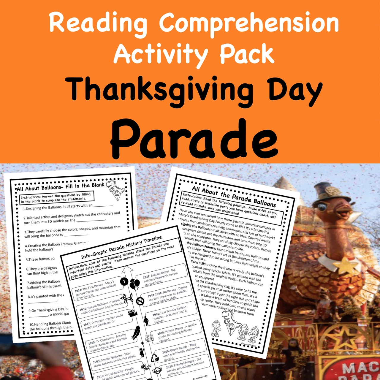 Thanksgiving Day Parade Reading Comprehension Worksheet Activities