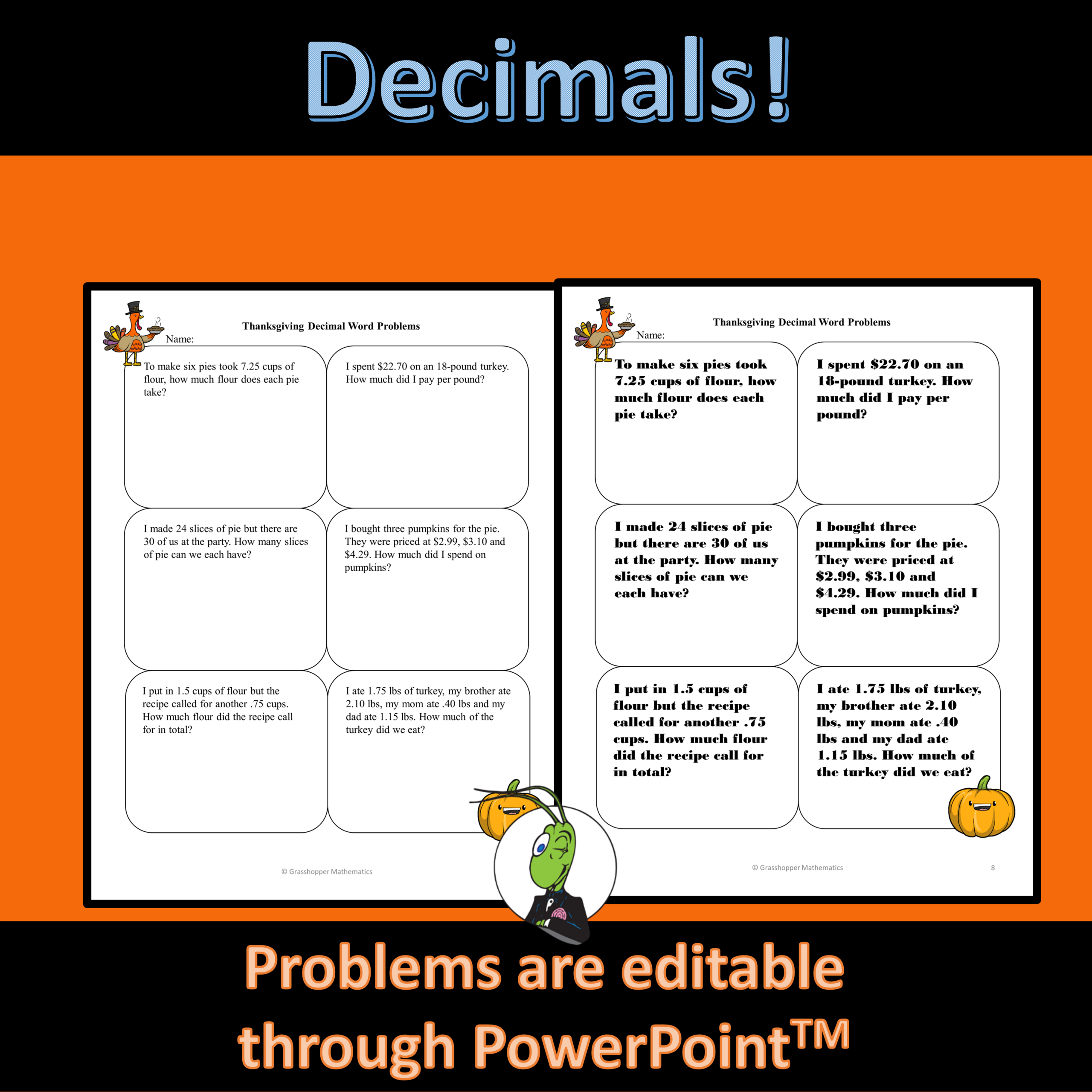 Thanksgiving Decimal Operations Word Problems Editable Thanksgiving Decimal Operations Word Problems Editable