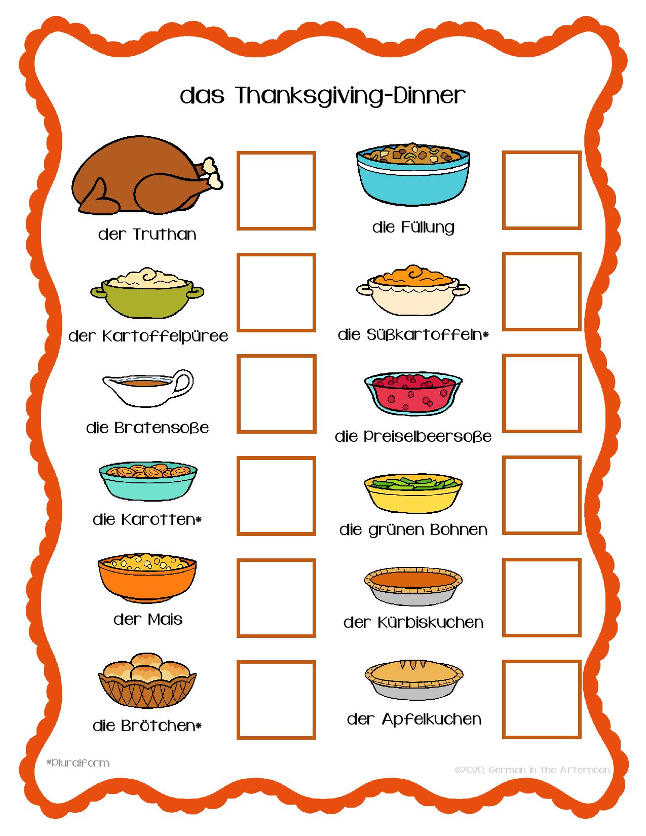 thanksgiving dinner worksheet