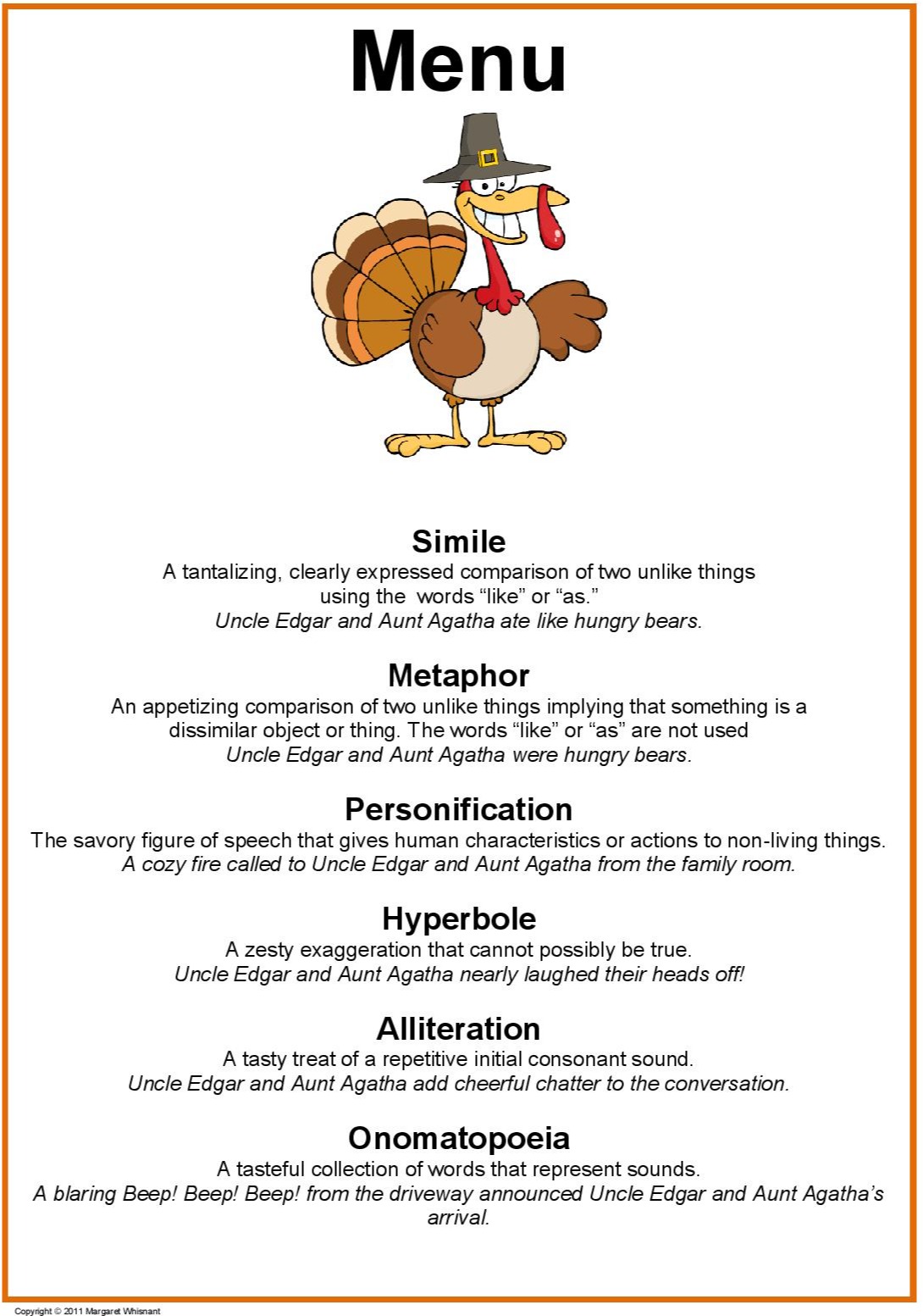 Thanksgiving Figurative Language A Feast On Worksheets