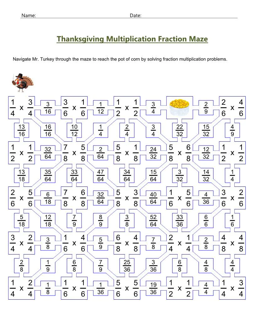 Thanksgiving Fraction Multiplication