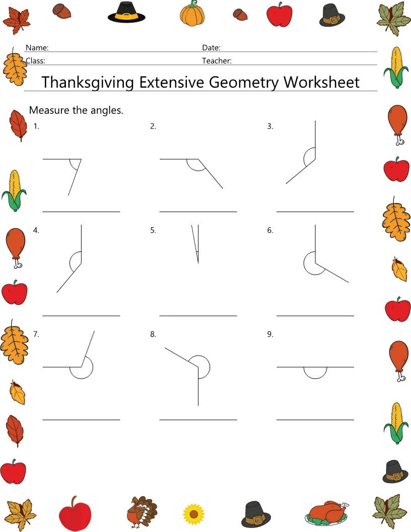 Thanksgiving Geometry Worksheet Angles Thanksgiving Geometry Worksheet Angles