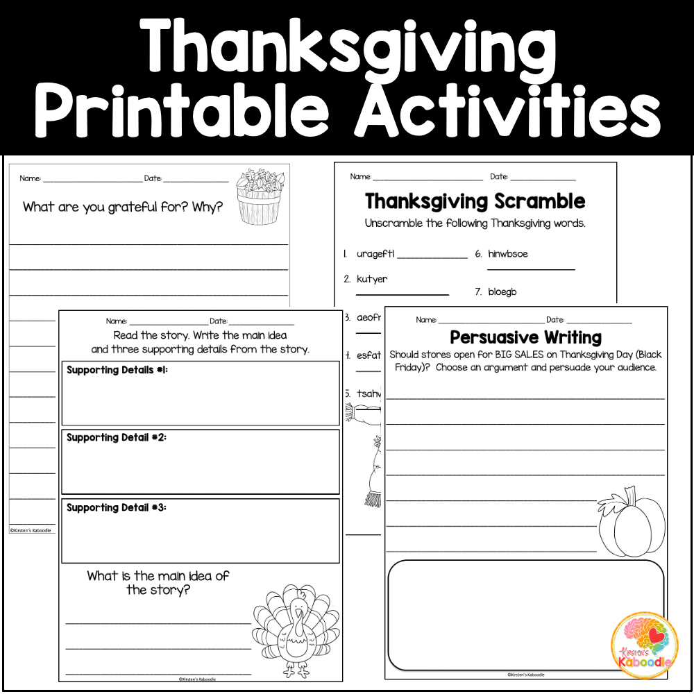 Thanksgiving Literacy Activities No Prep