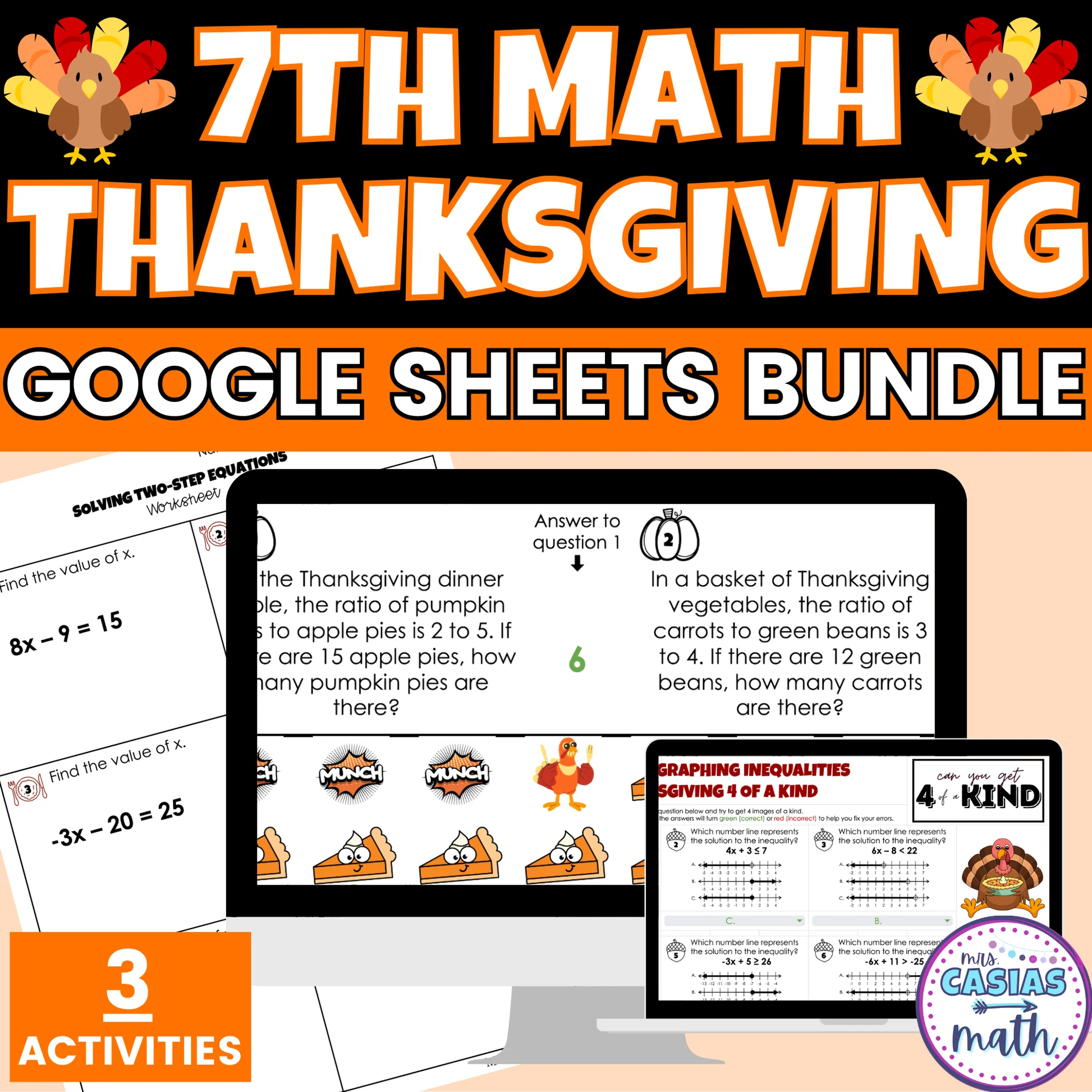 Thanksgiving Math Activities 7th Grade Google Sheets And Worksheets Bundle