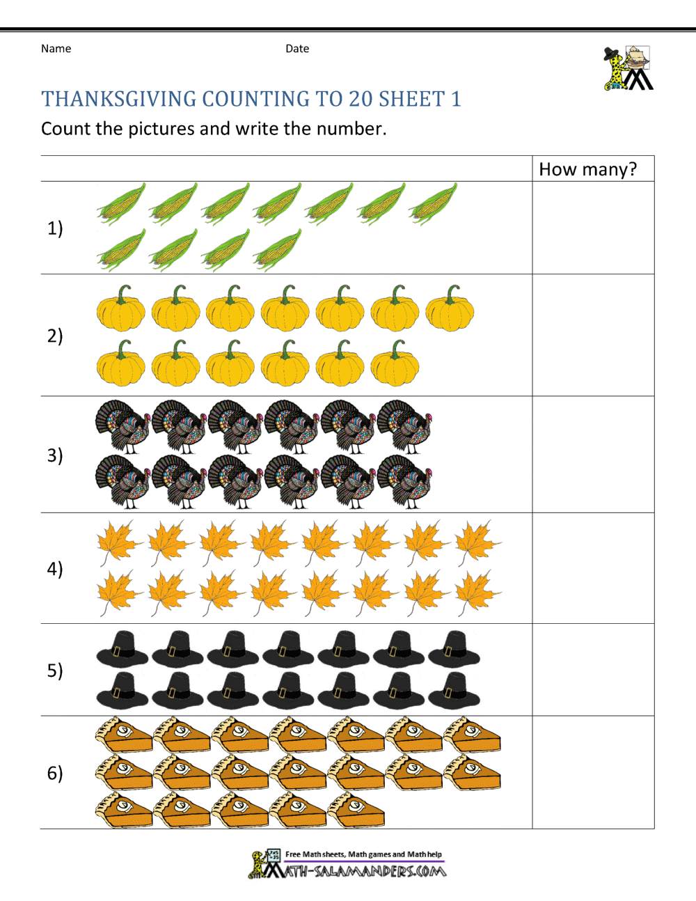 Thanksgiving Math Activities First Grade