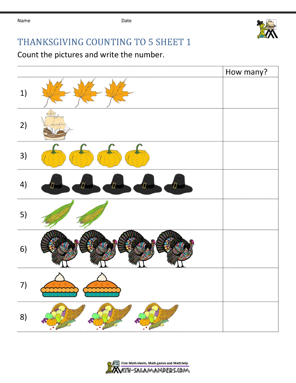Thanksgiving Math Activities For Kindergarten