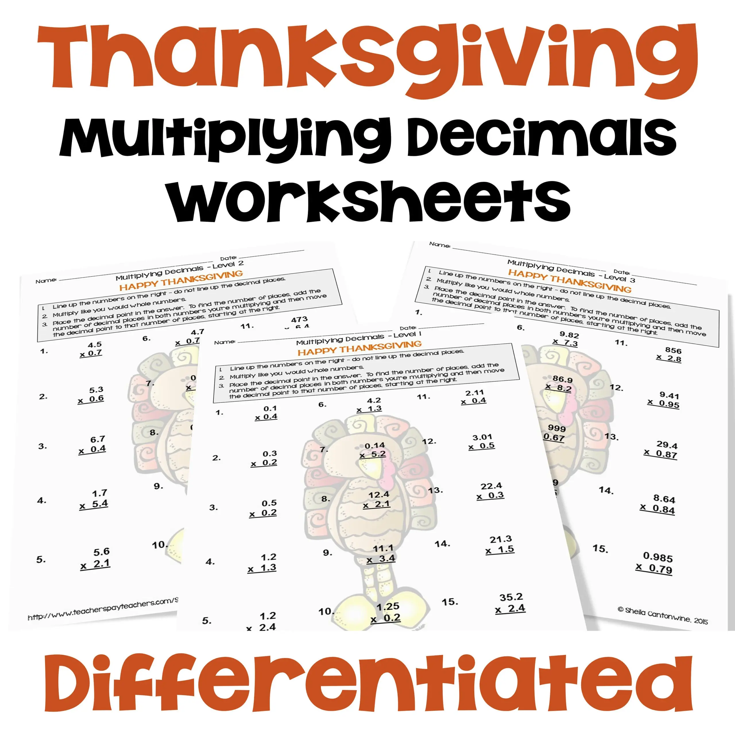 Thanksgiving Math Multiplying Decimals