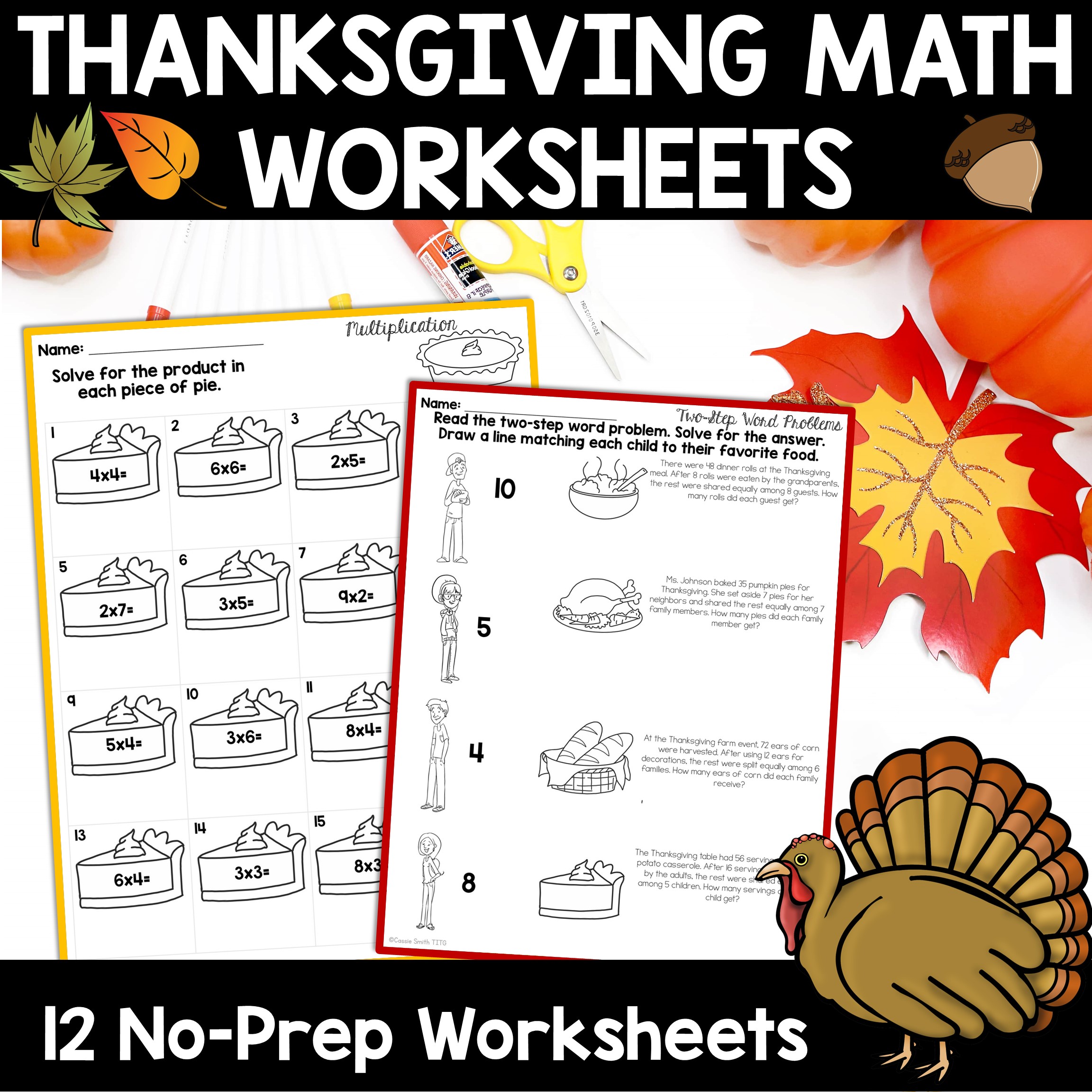 Thanksgiving Math Worksheets No Prep Multiplication Division Addition Subtraction
