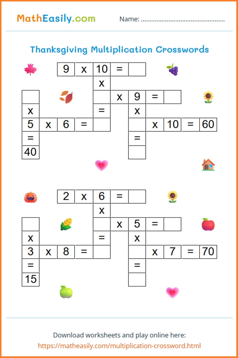 Thanksgiving Multiplication Games Thanksgiving Multiplication Games