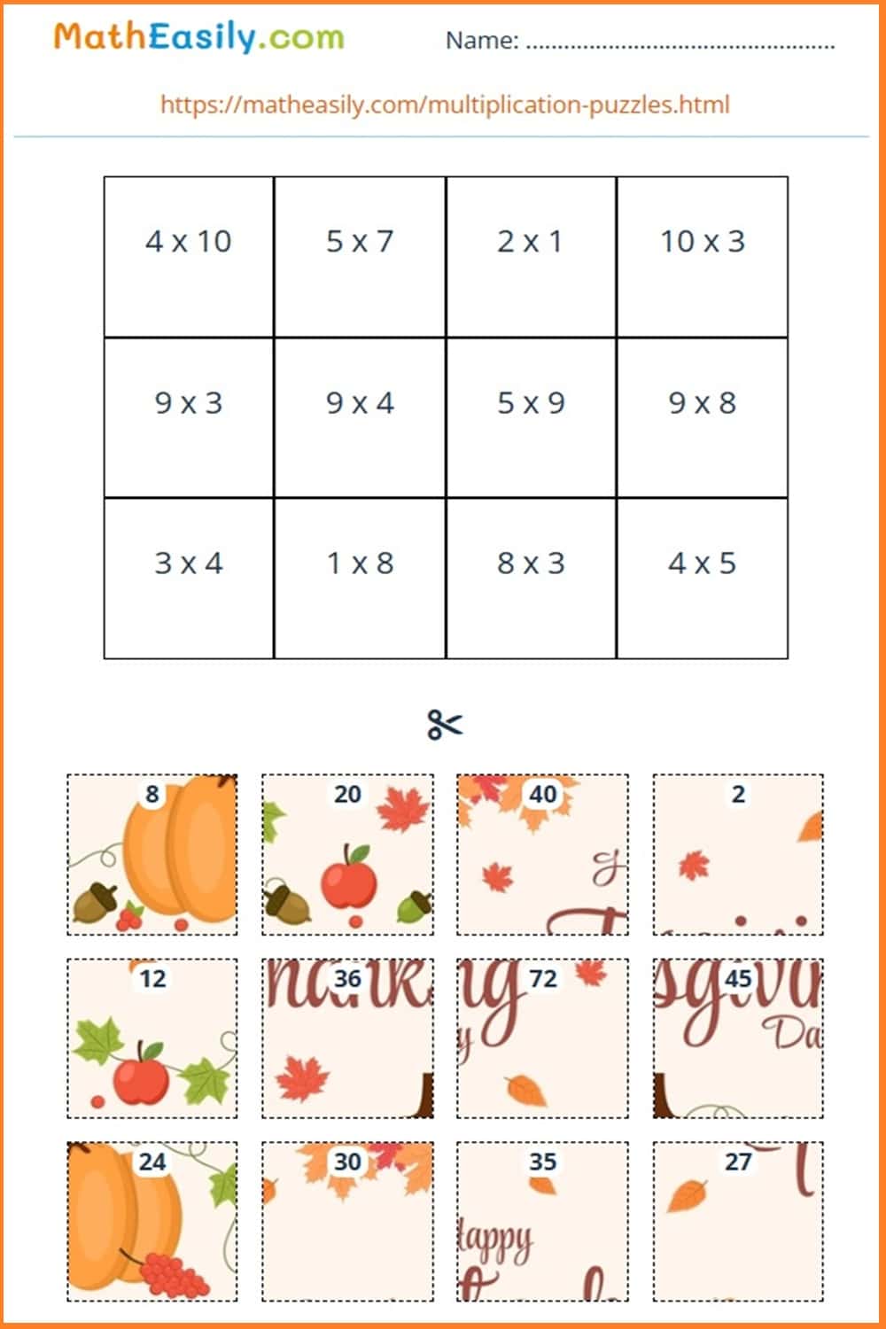 Thanksgiving Multiplication Games