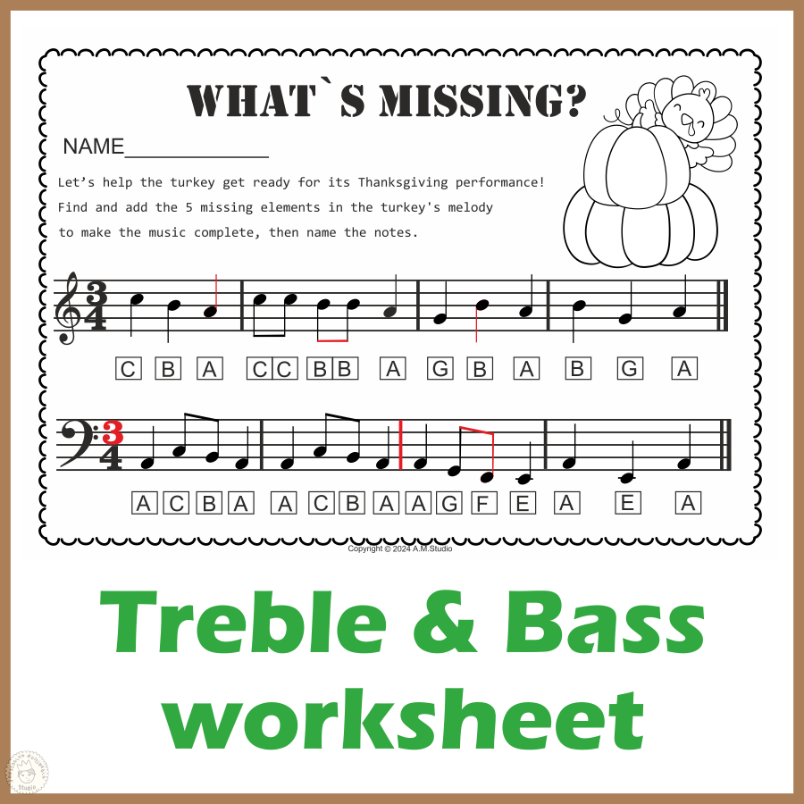 Thanksgiving Music Activities Treble Bass Note Names Music Notation Skills Thanksgiving Music Activities Treble Bass Note Names Music Notation Skills