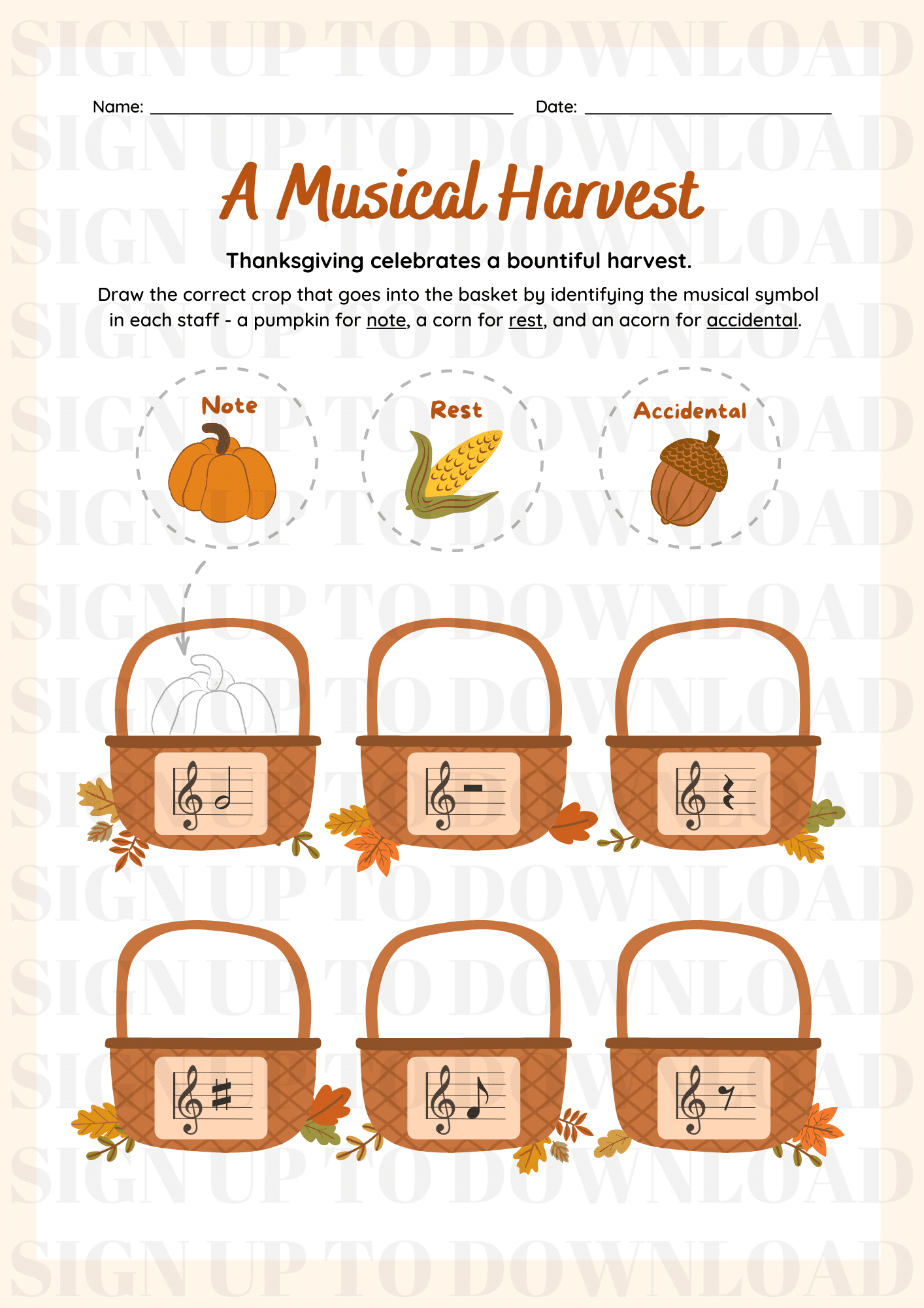 Thanksgiving Music Worksheet
