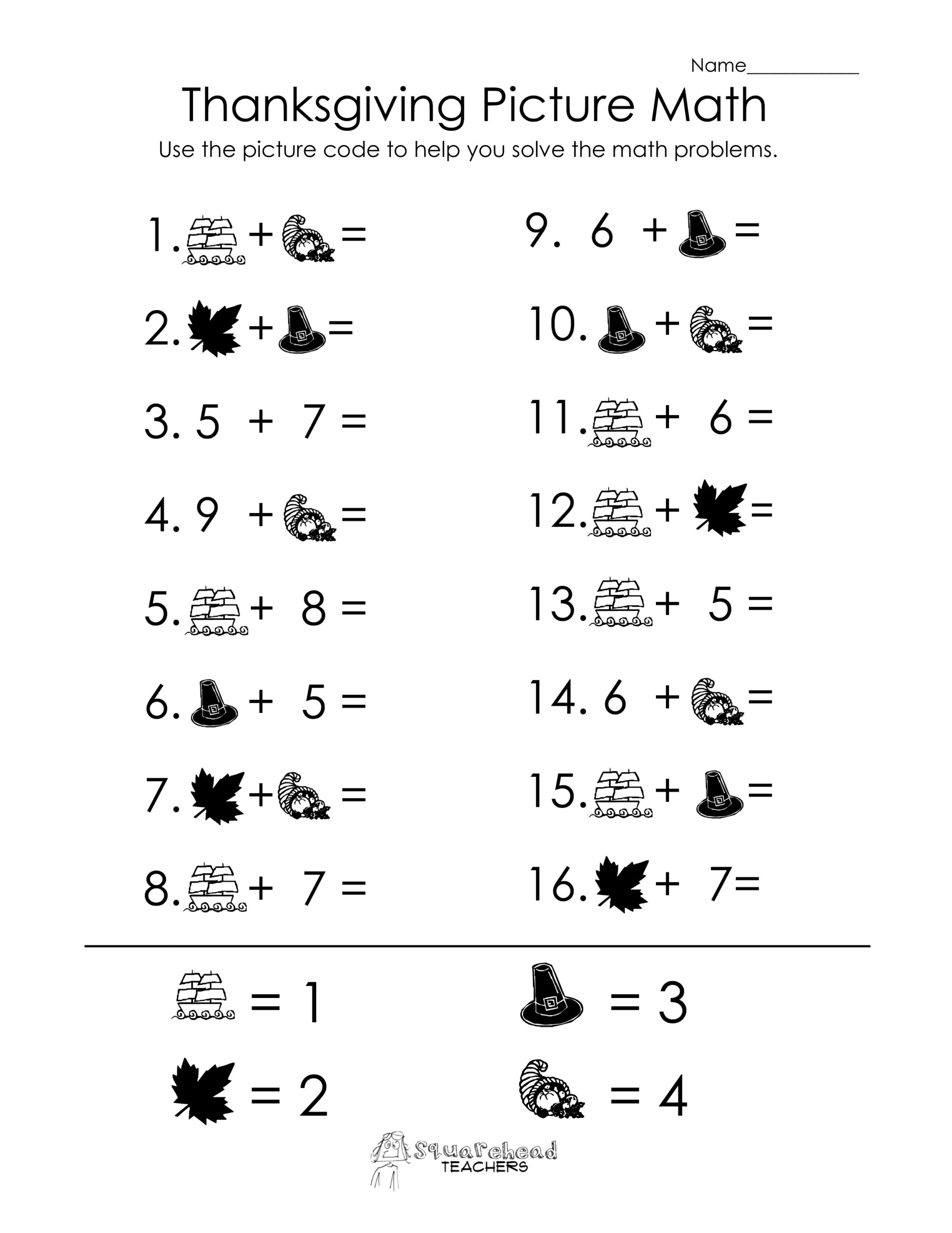 Thanksgiving Picture Math Free Worksheets