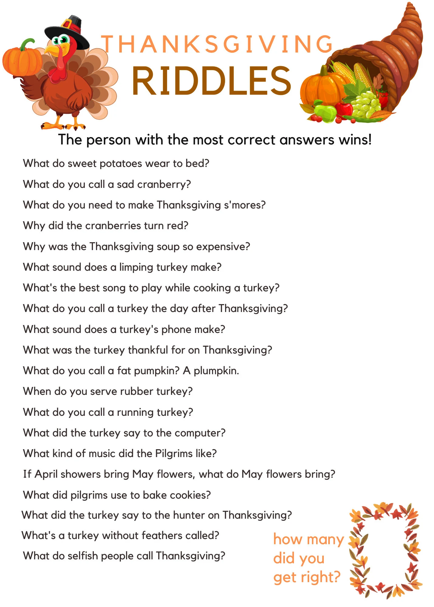 Thanksgiving Riddle Game For Kids