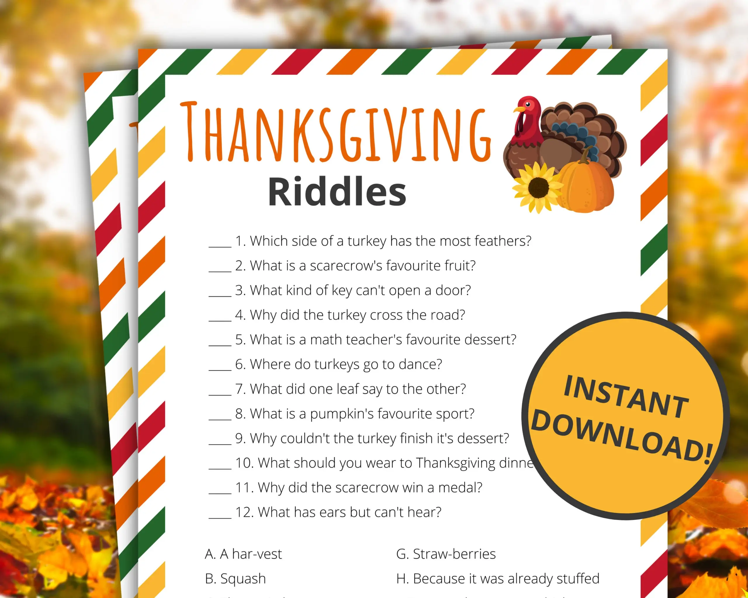 Thanksgiving Riddles Printable Thanksgiving Riddles Printable