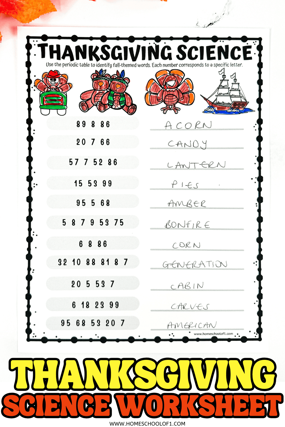 Thanksgiving Science Worksheet