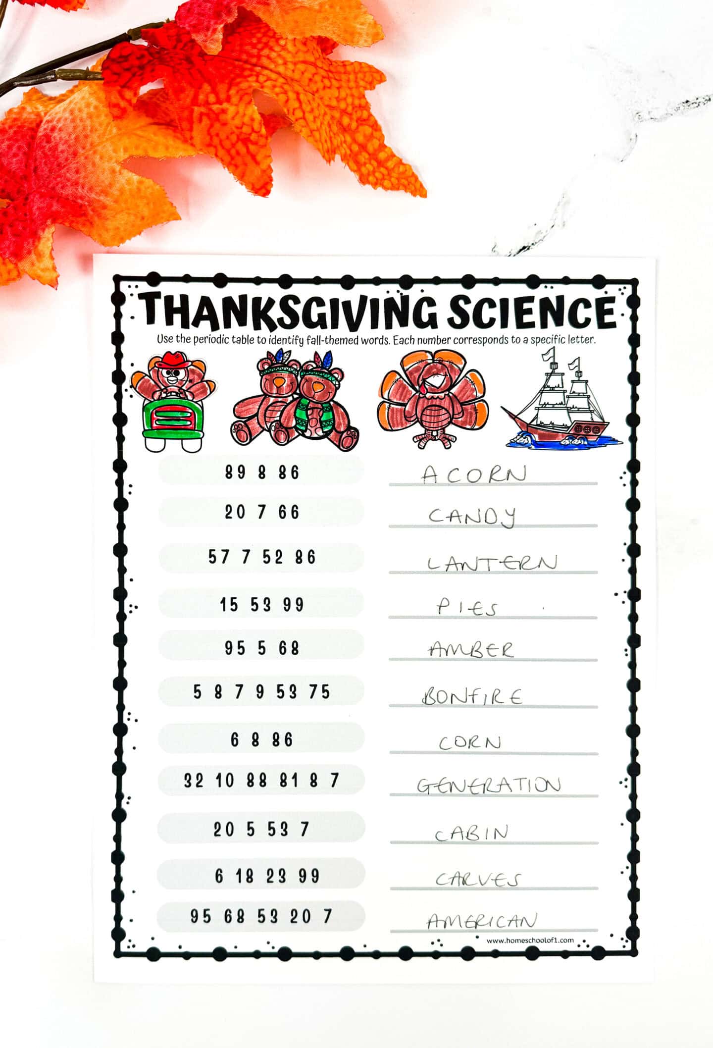 Thanksgiving Science Worksheet