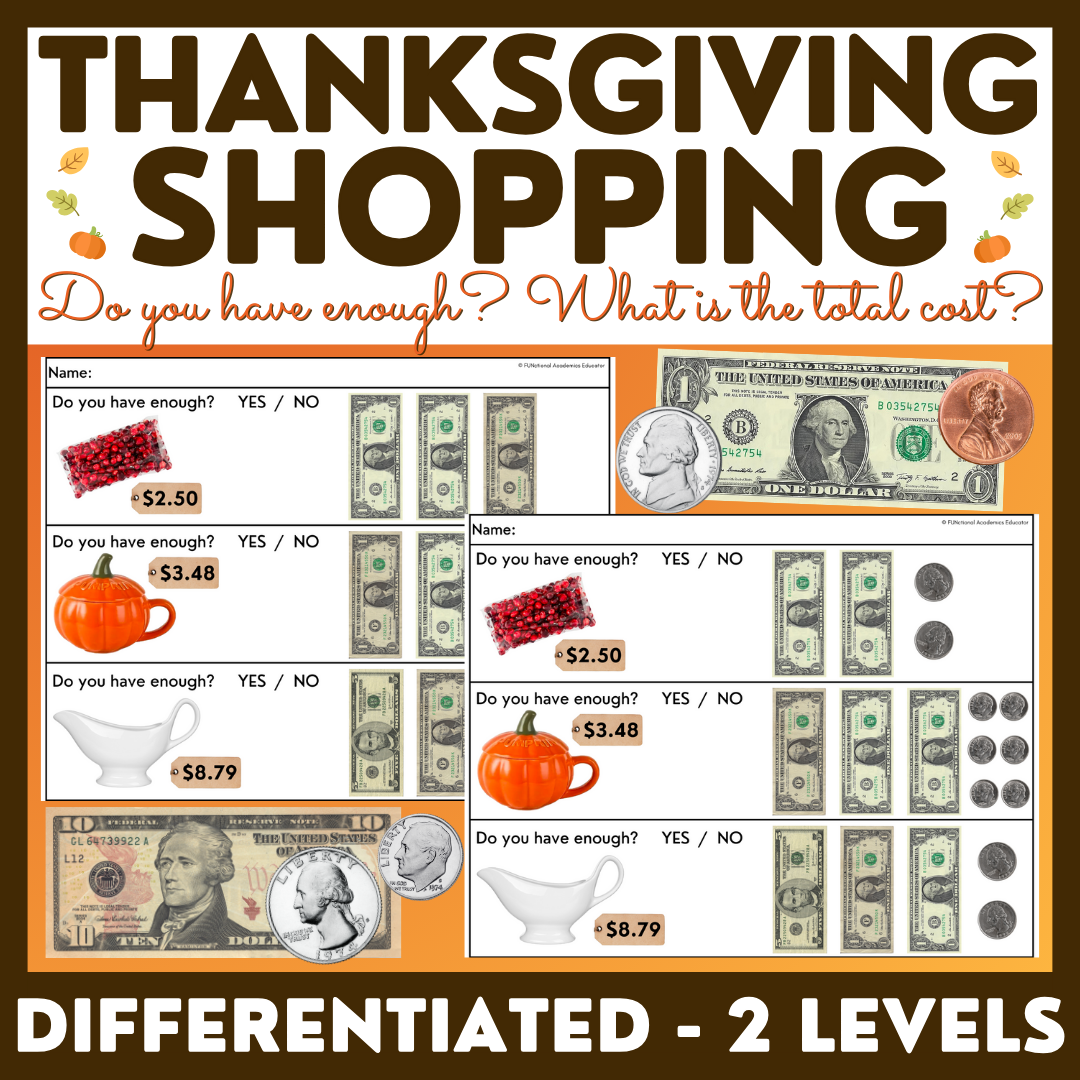 Thanksgiving Shopping Task Cards Worksheets Money Math Special Education Thanksgiving Shopping Task Cards Worksheets Money Math Special Education