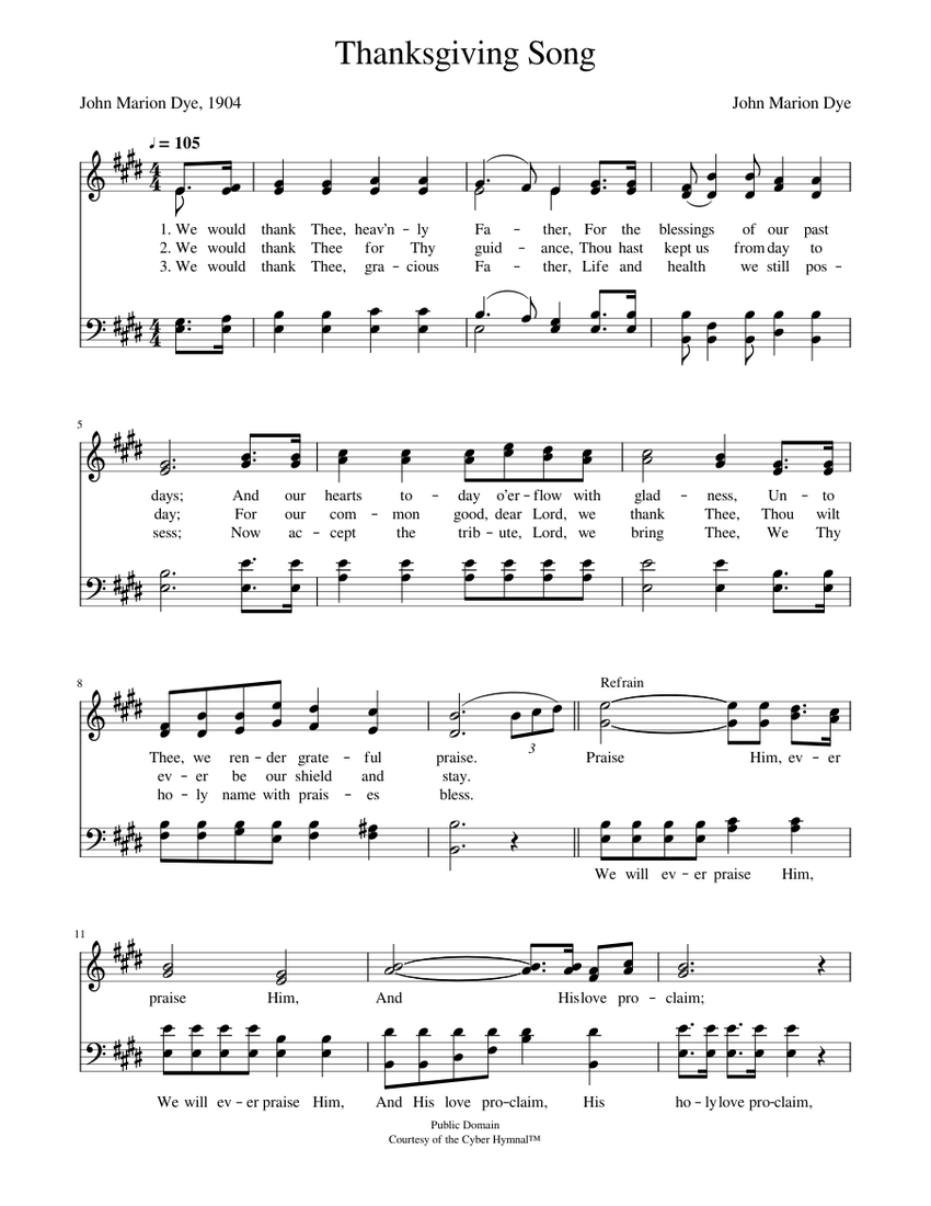 Thanksgiving Song John M Dye