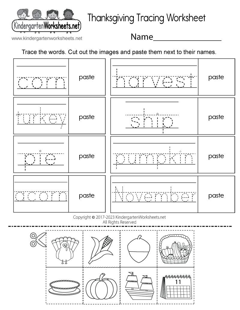 Thanksgiving Tracing Worksheet Printable