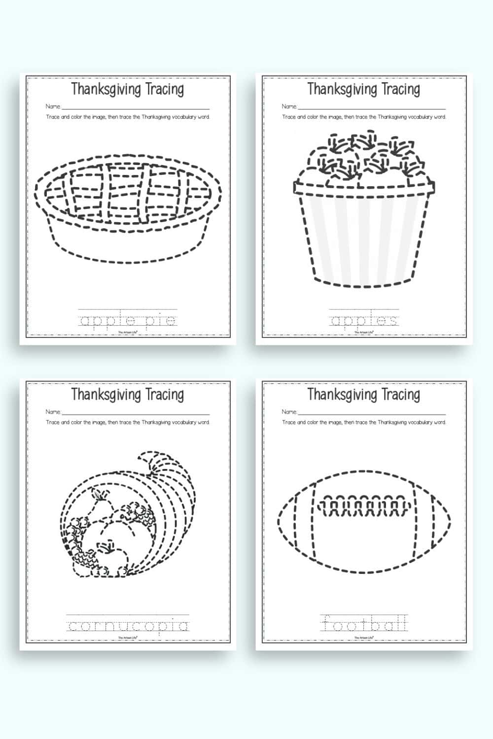 Thanksgiving Tracing Worksheets Thanksgiving Tracing Worksheets