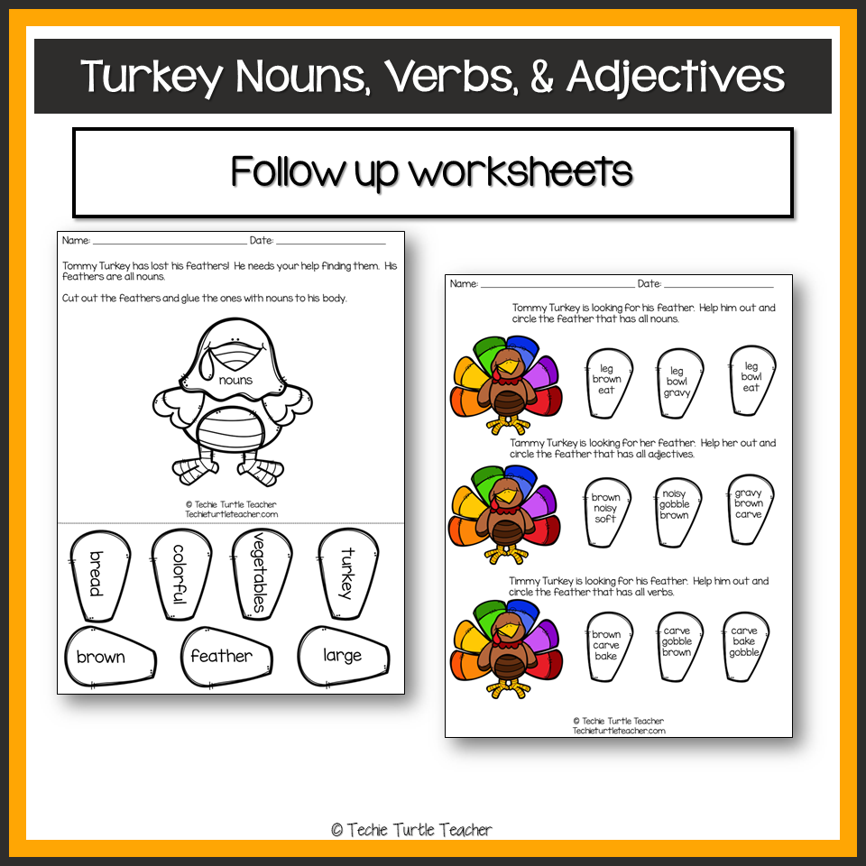 Thanksgiving Turkey Nouns Verbs Adjectives Parts Of Speech Center Activity