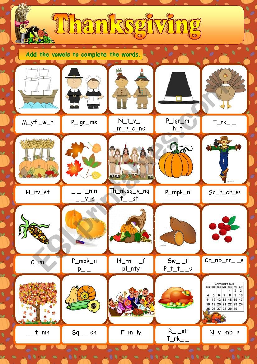 Thanksgiving Vocabulary 670272