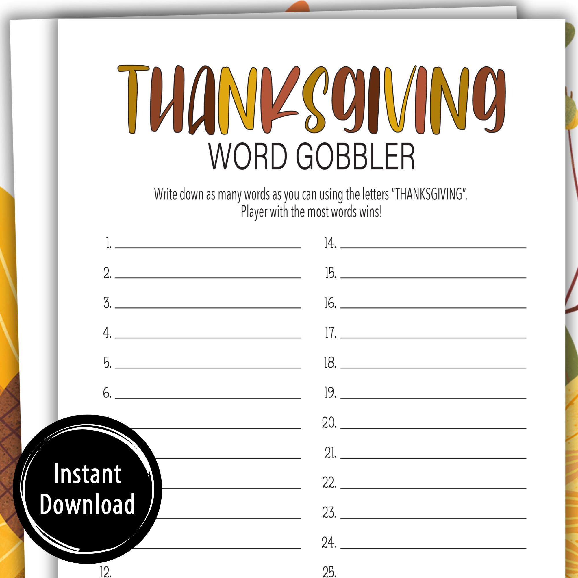 Thanksgiving Word Game How Many Words Thanksgiving Word Game How Many Words