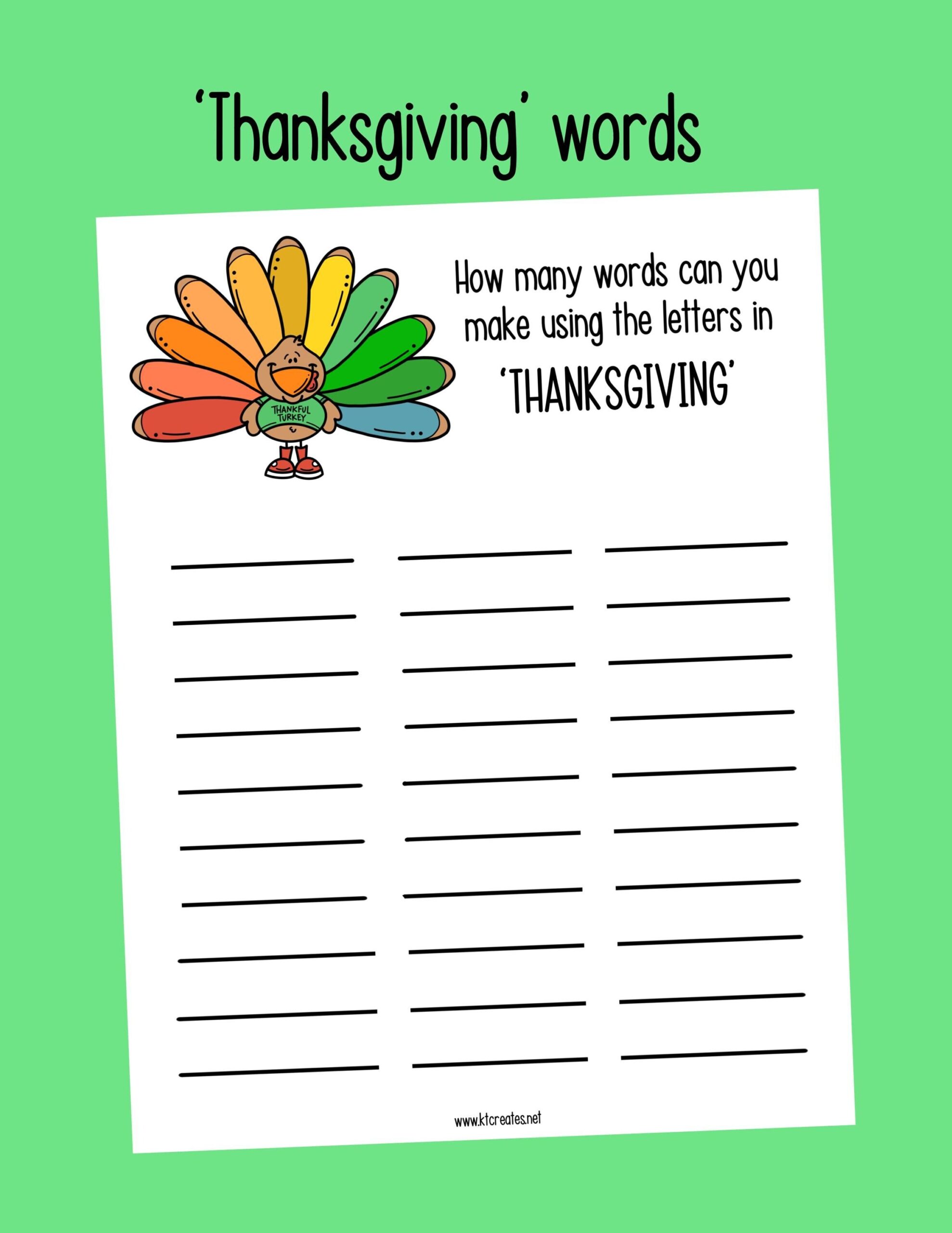 Thanksgiving Words How Many Words Can