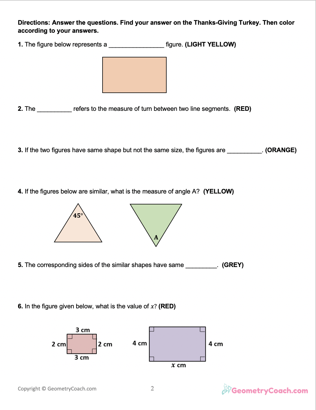 Thanksgiving Worksheet For Geometry Thanksgiving Worksheet For Geometry