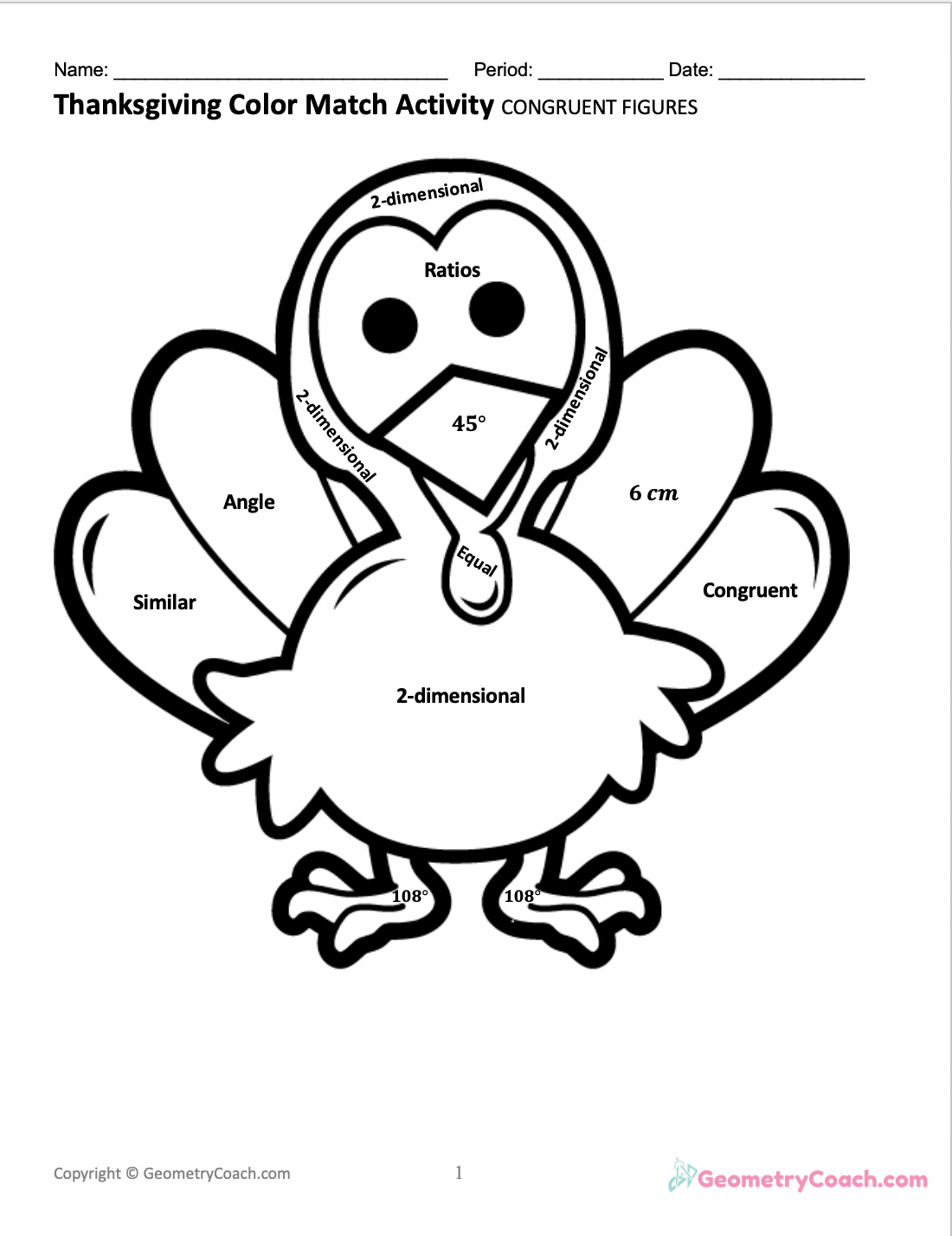 Thanksgiving Worksheet For Geometry