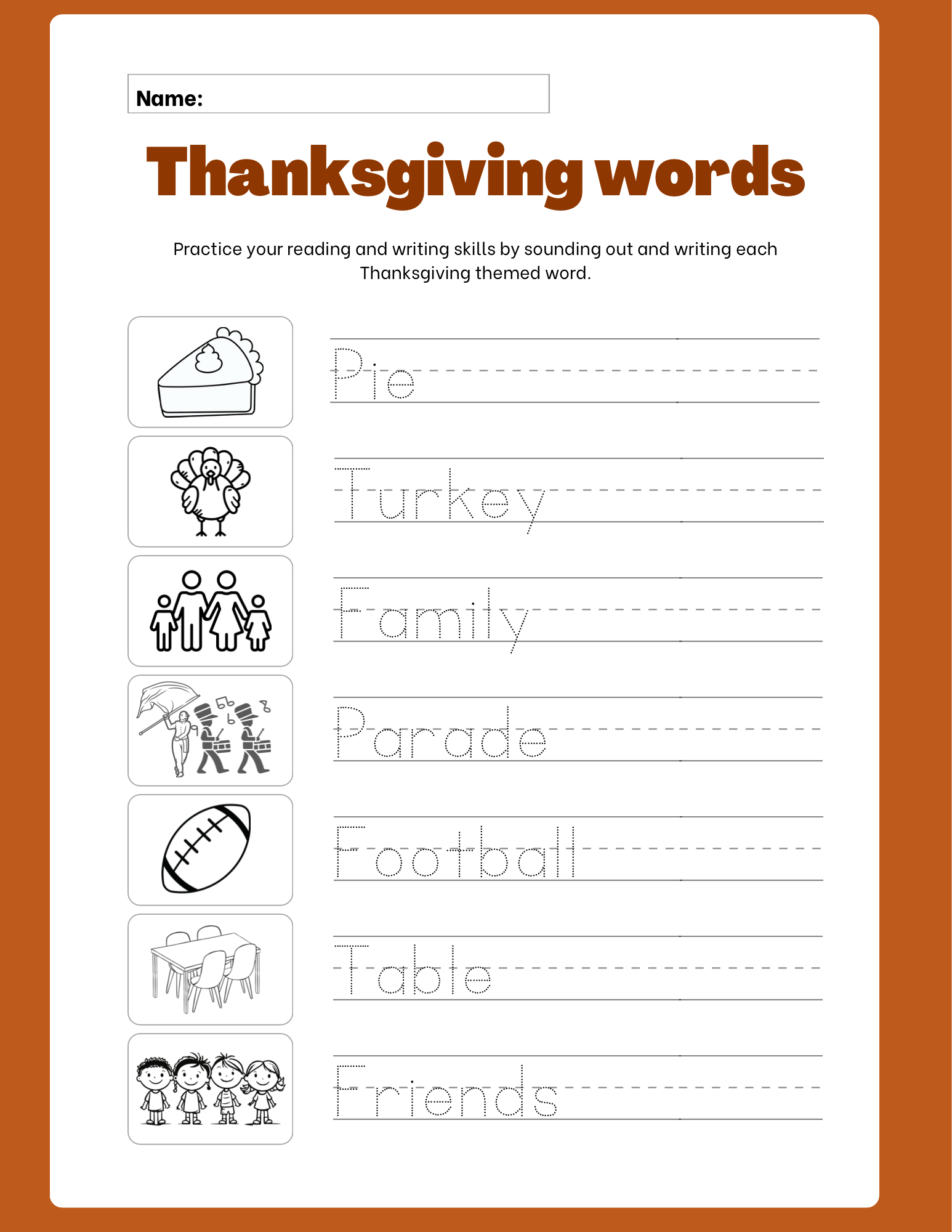 Thanksgiving Writing Words