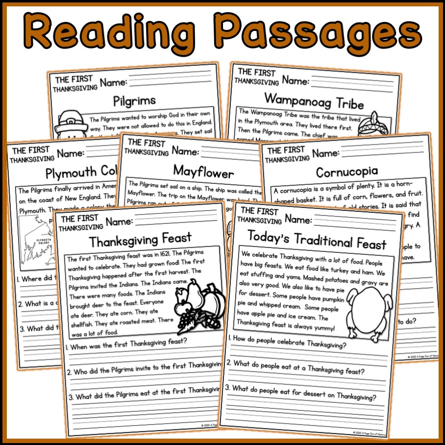 The First Thanksgiving Social Studies Reading Comprehension Passages K 2