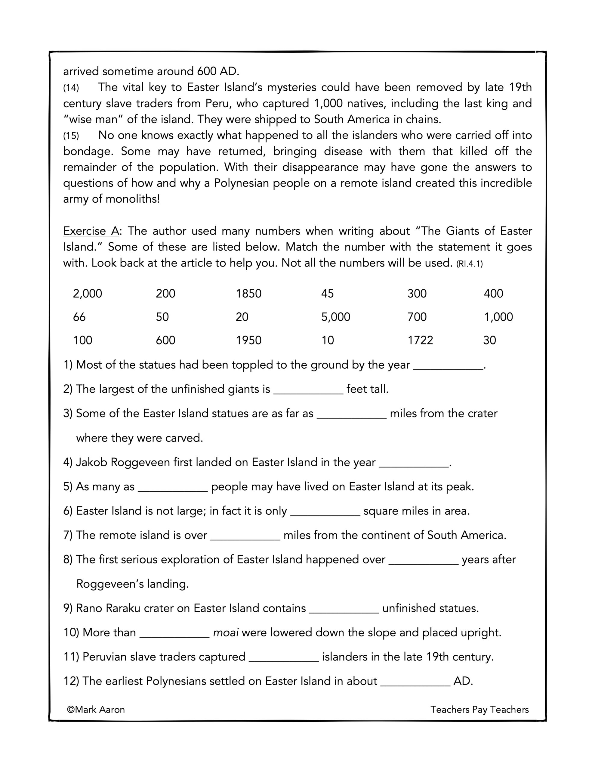 The Giants Of Easter Island Reading Comprehension Passage And Assessment The Giants Of Easter Island Reading Comprehension Passage And Assessment
