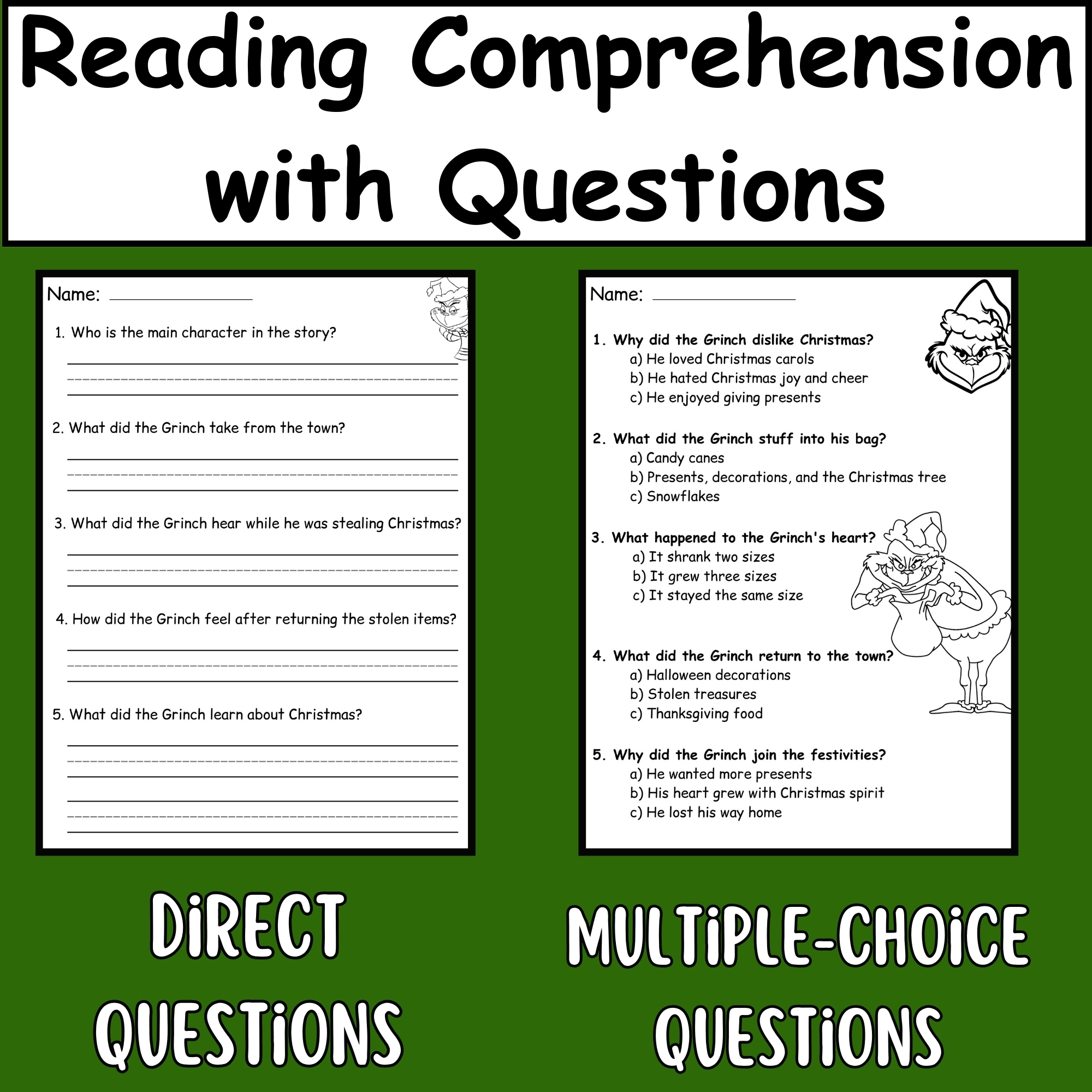 The Grinch Day Reading Comprehension Questions How The Grinch Stole Christmas The Grinch Day Reading Comprehension Questions How The Grinch Stole Christmas