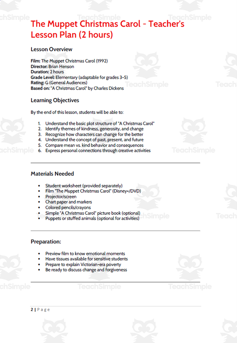 The Muppet Christmas Carol 2 Hour Lesson Plan And Student Worksheet The Muppet Christmas Carol 2 Hour Lesson Plan And Student Worksheet