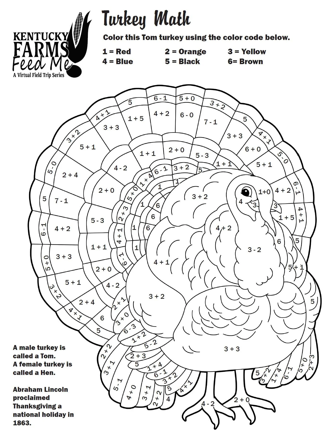Turkey Math Coloring Sheets Turkey Math Coloring Sheets