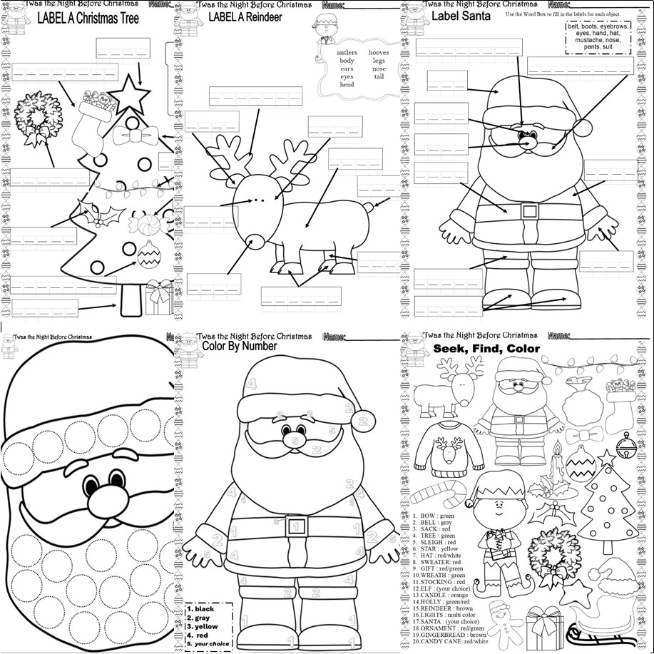 night before christmas worksheets night before christmas worksheets