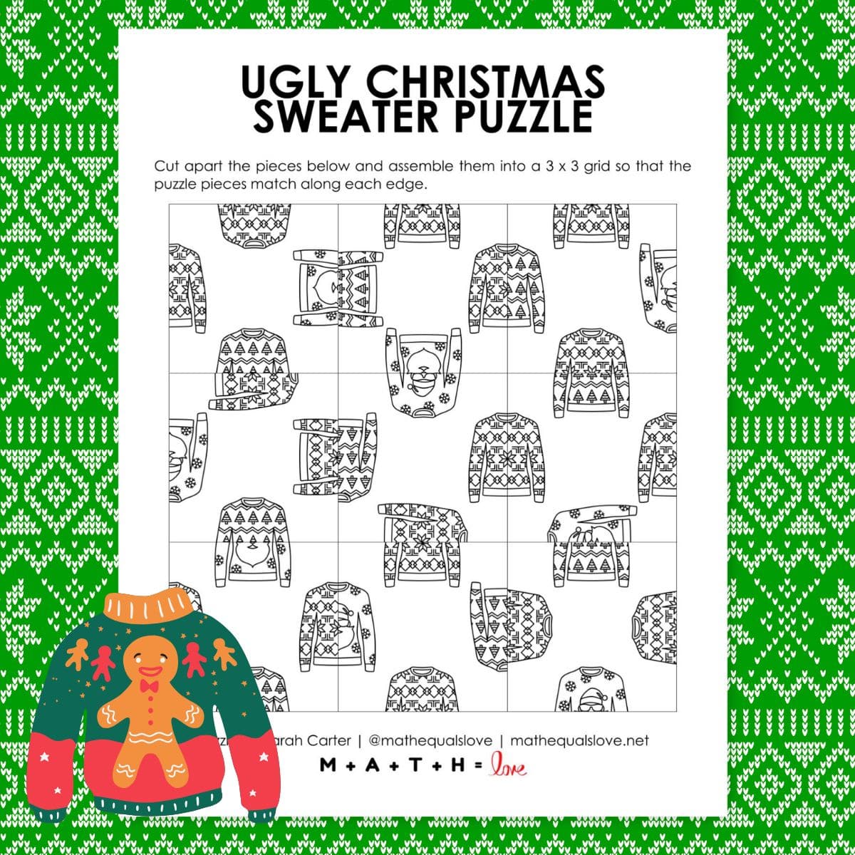 Ugly Christmas Sweater Square Edge Matching Puzzle