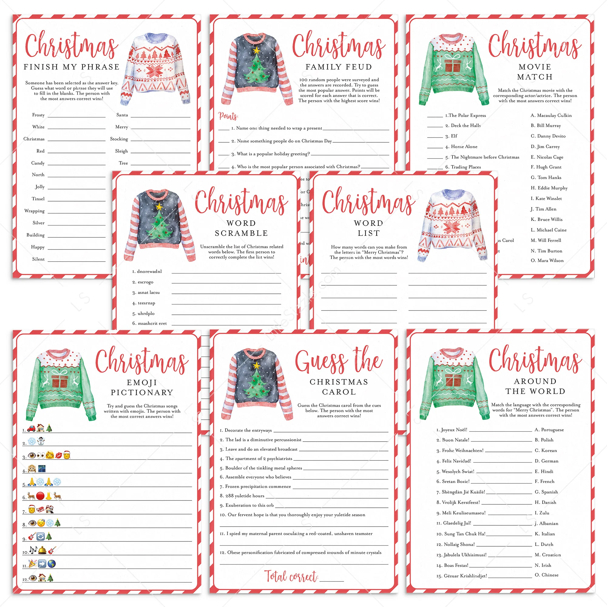 Ugly Sweater Christmas Party Games And Activities Printable Ugly Sweater Christmas Party Games And Activities Printable