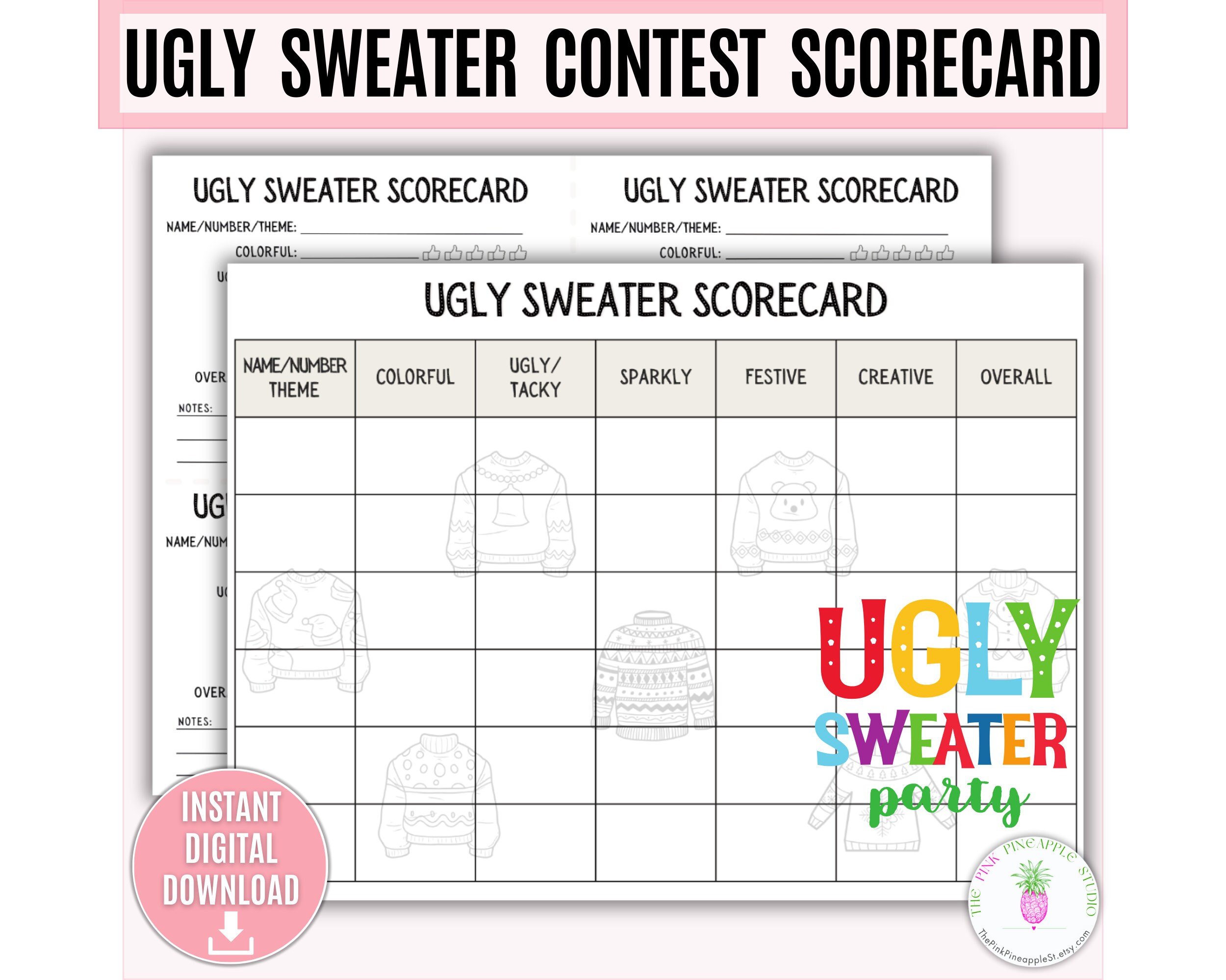 Ugly Sweater Contest Scorecard Printable